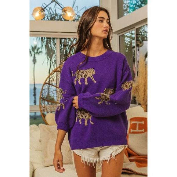 BiBi Tiger Pattern Long Sleeve Sweater - Picture 6 of 8